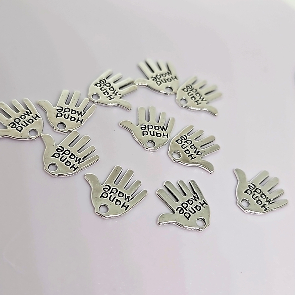 Hand Made Text - 10 Cute Metal Charms Shaped Like A Hand.